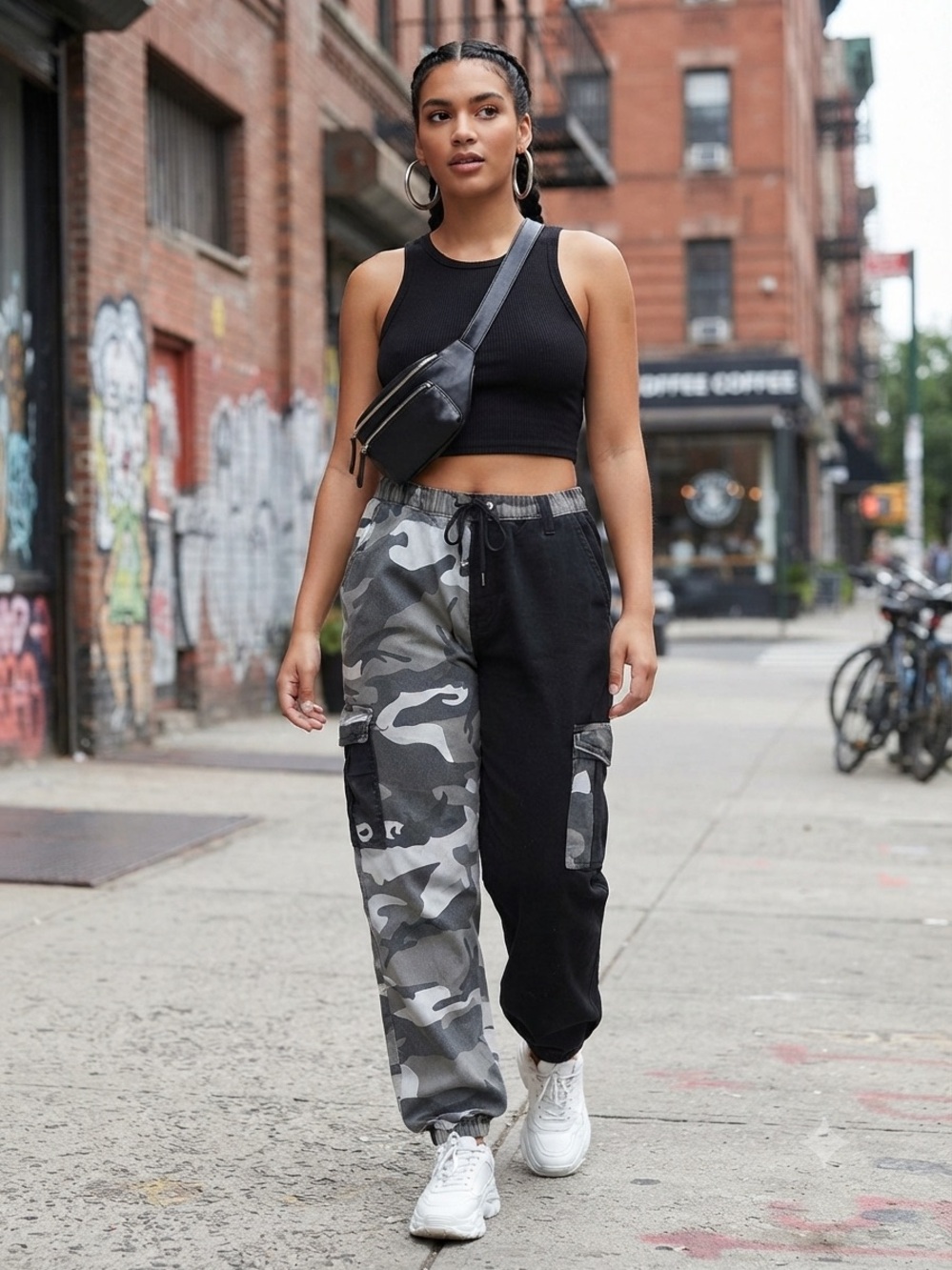 Almost Famous Two-Tone Camo & Black Cargo Joggers